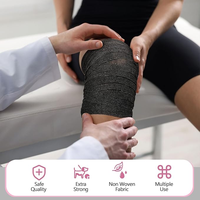 Treela 64 Pack 1" x 5 Yards Self Adhesive Cohesive Bandage Wraps, Elastic Breathable Athletic Tape, Flexible Self Adherent Bandage Rolls for Wrist, Ankle, Fingers, Sports & Pets (Black)