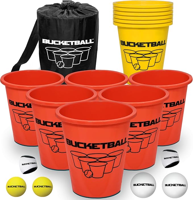 BucketBall | Team Color Edition | Combo Pack (Orange/Yellow): Original Yard Pong Game: Best Camping, Beach, Lawn, Outdoor, Family, Adult, Tailgate, Jumbo, Giant Game
