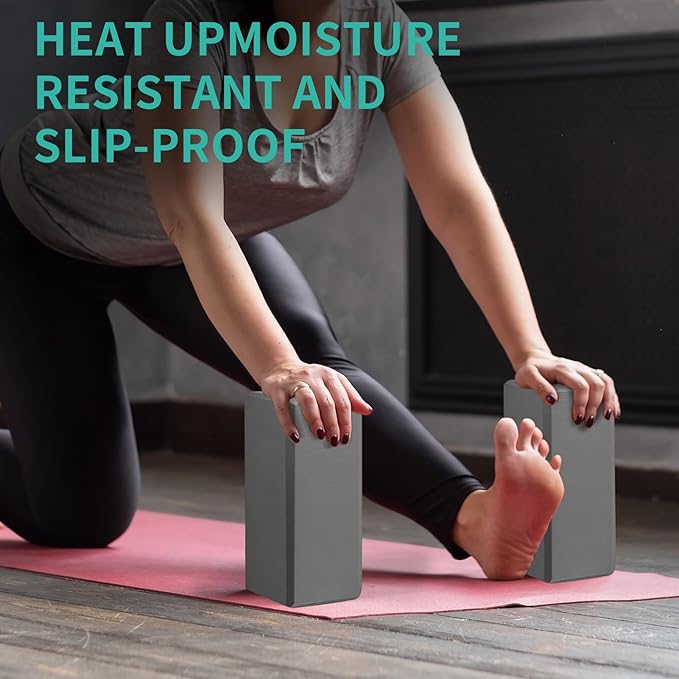 Yoga Block 2 Pack 9"x6"x3", Sturdy Yoga Foam Blocks, High Density & Non Slip Surface for Pilates & Stretching, Fitness Accessories for Stability & Balance