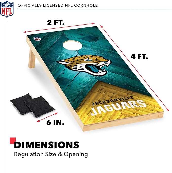 Wild Sports NFL Football 2' x 4' Regulation Size Solid Wood Cornhole Set with Direct Print HD Team Graphics Great Gift for Any Football Fan! Bean Bag Toss Family Outdoor Game