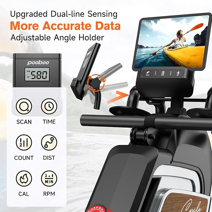 Pooboo Magnetic Rowing Machine 360 LB Weight Capacity, folding rower with Combination Strength exercise, Tablet Holder and Comfortable Seat Cushion, Rower for Home Use
