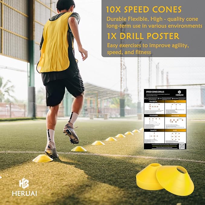 Agility Ladder Speed Training Equipment Set, 20ft Speed Ladder, 4 Hurdles, 10 Speed Cones, Running Parachute, Football Basketball Soccer Training Equipment for Kids Youth Adults - Enhance Speed