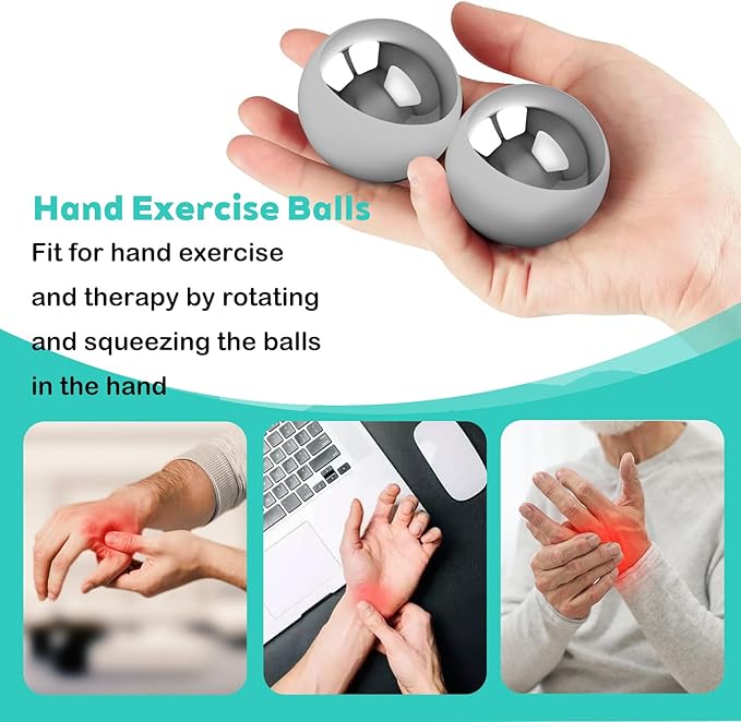 Stainless Steel Baoding Balls Set, 1.5 inch Chinese Health Massage Balls for Hand Therapy, Exercise, and Stress Relief, No Chime Handball