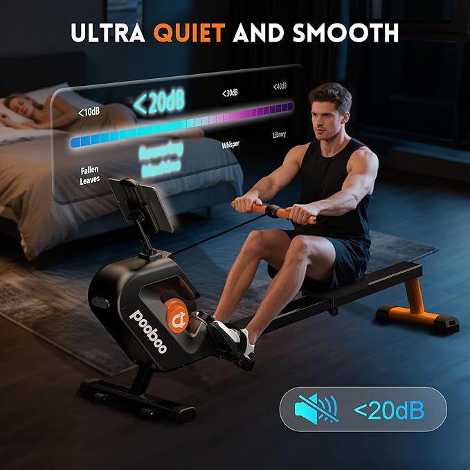pooboo Rowing Machine, Max 350 LBS Magnetic Rower with LCD Monitor, Tablet Holder, Upgraded Rowing Machines for Home use