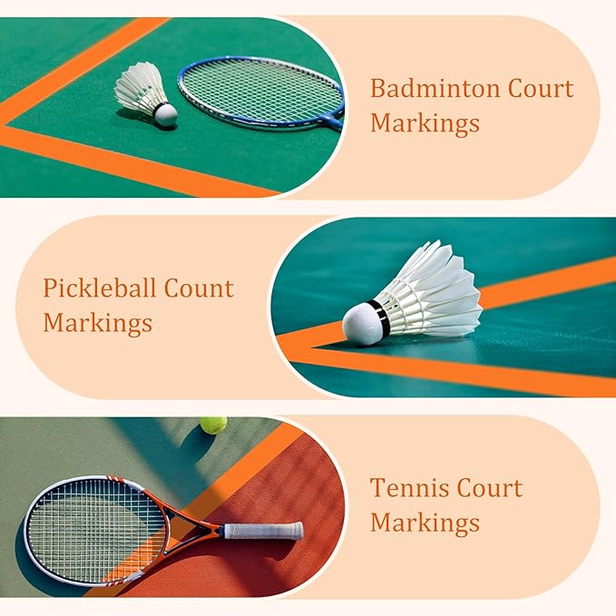 328FT Pickleball Court Marking Kit Orange Temporary Pickleball Court Lines Tape for Badminton, Tennis, Basketball, Pickleball Court Marking