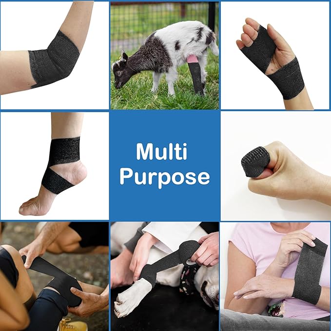 36 PCS Self Adhesive Bandage Wrap 2" X 5 Yards Elastic Cohesive Bandage Wrap Bandage Wrap Rolls Elastic Self-Adherent Tape for Stretch Athletic, Sports, Wrist, Ankle (Black)