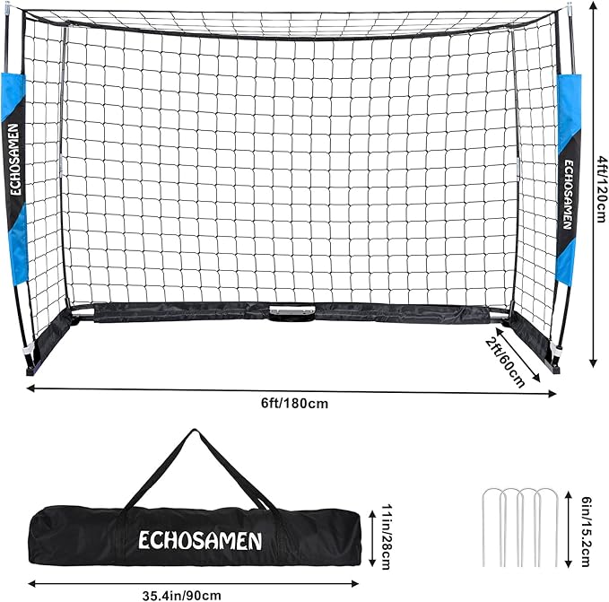 12X6FT/6X4FT Soccer Goal, Portable Soccer Goals for Backyard, Easy to Carry, Easy to Install, Comes with 1 Carry Bag, 4 Ground Nails, Youth and Adult Training Equipment.