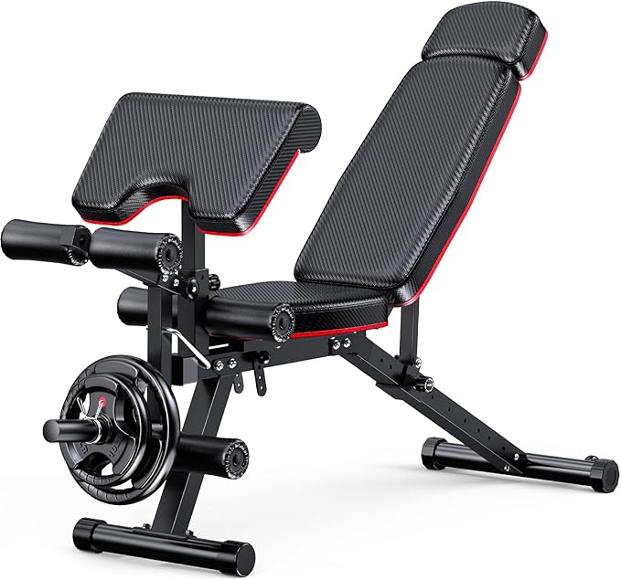 XDDIAS Workout Bench, Adjustable Weight Bench with Leg Extension and Leg Curl, Extended Headrest, 900LBS Preacher Curl Bench Incline Decline Flat Workout Bench for Home Gym Full Body Exercise