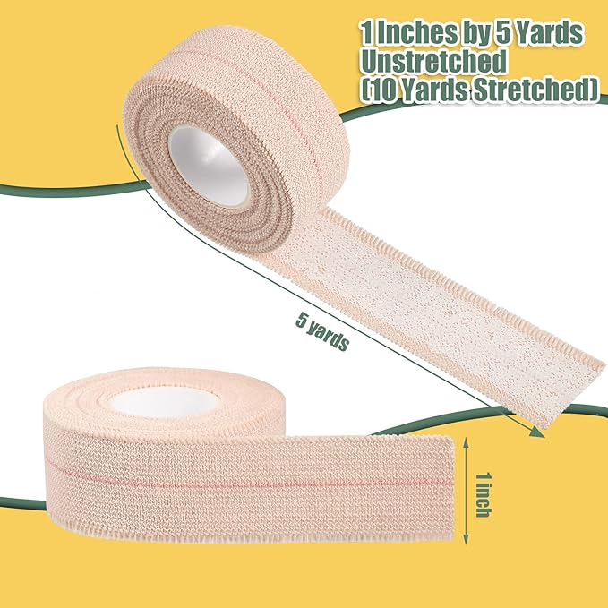 2 Rolls Adhesive Elastic Tape Bandage Tape Wrap Flexible Stretch Bandages for Sports Ankle, Knee and Wrist Sprains(Beige,1 Inch Wide)