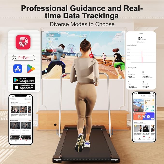 Walking Pad Treadmill with Handle Bar 3-in-1 Foldable Treadmills for Small Space 300 LBS Capacity, 3.0HP Portable Under Desk Treadmill for Home Office with LED Display Remote APP Control