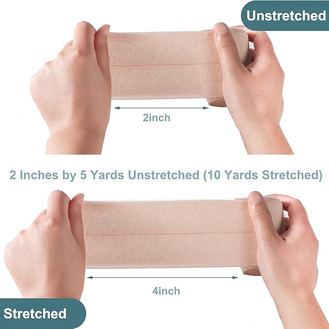 2 Rolls Adhesive Elastic Tape Bandage Tape Wrap Flexible Stretch Bandages for Sports Ankle, Knee and Wrist Sprains(Beige,4 Inch Wide)