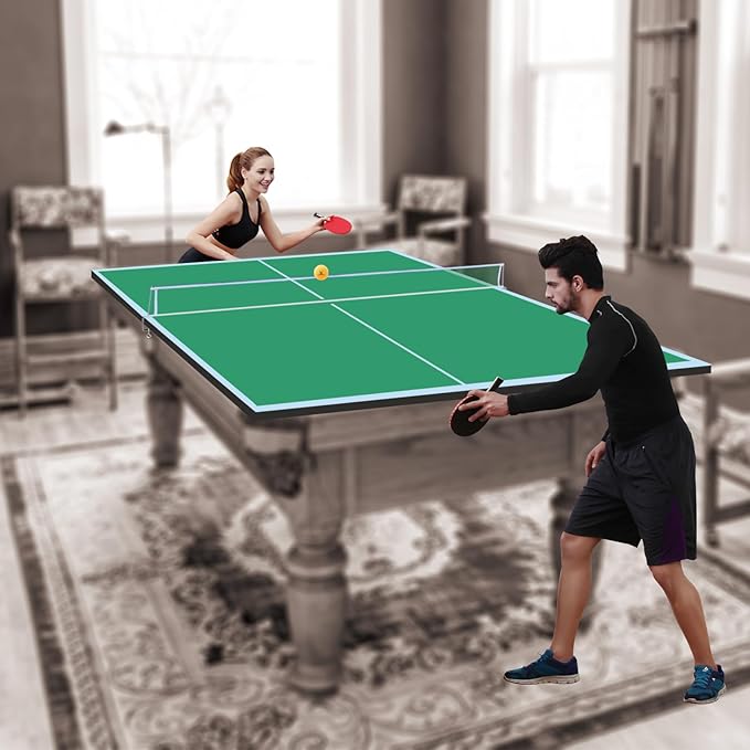7/8/9ft Mid-Size Ping Pong Conversion Top with Net Set for Billiard and Pool Tables - Regulation Top Converts Billiards into Ping Pong Table Blue/Green/Black