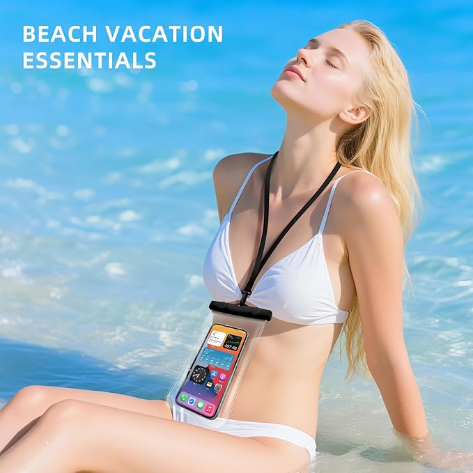 Waterproof Phone Pouch, New Lock Design Waterproof Phone case with Lanyard IPX8 Waterproof Dry Bag Universal Beach Cruise Essentials Black