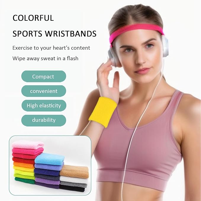 Wristbands Sweatbands for Men & Women, Breathable Tennis Wrist Bands Absorbent Sweat Band Multiuse Wristband for Basketball, Running, Gym, Working Out
