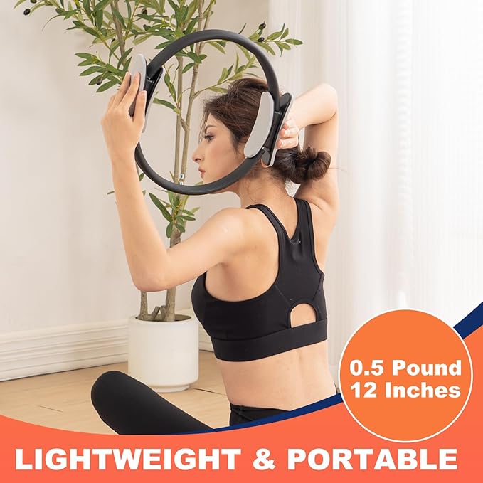 Pilates Ring Circle and Pilates Ball Set, 12 Inch&14Inch Magic Circle Pilates Ring,9 Inch Small Exercise Ball,Resistance Bands Set, Home Pilates Equipment for Women