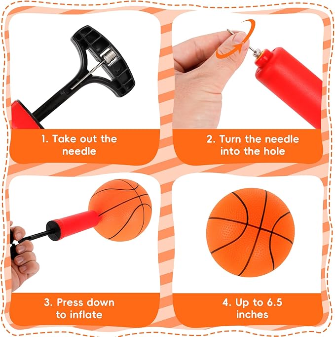 M SANMERSEN Mini Basketball Set, 6 Pack 6.3" with Pump, Durable PVC Toy Basketball, Mini Hoop for Toddlers, Kids, and Teens - Perfect for Indoor, Outdoor, and Pool Play