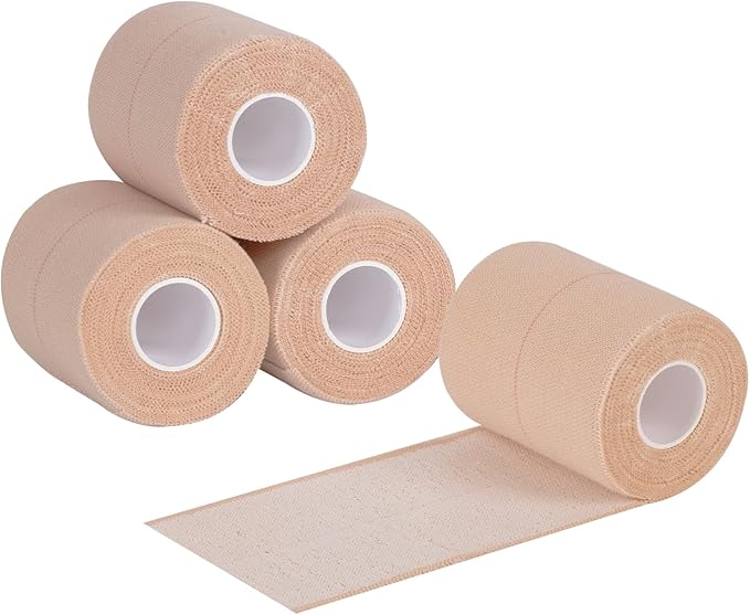 4 Rolls Elastic Tape, Breathable Self Adhesive Bandage Wrap, Flexible Stretch Bandages for Sports Wrists Sprains Knees Ankles, for Animals and Pets, 5 Yards (3 Inch in Width)