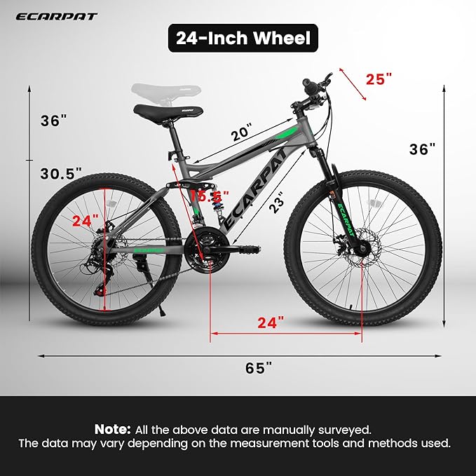 Trail-Ready 24 Inch Mountain Bike, 21-Speed Drivetrain with Gear Indicator Lever, Durable High Carbon Steel Frame, Ideal for Off-Road Exploration