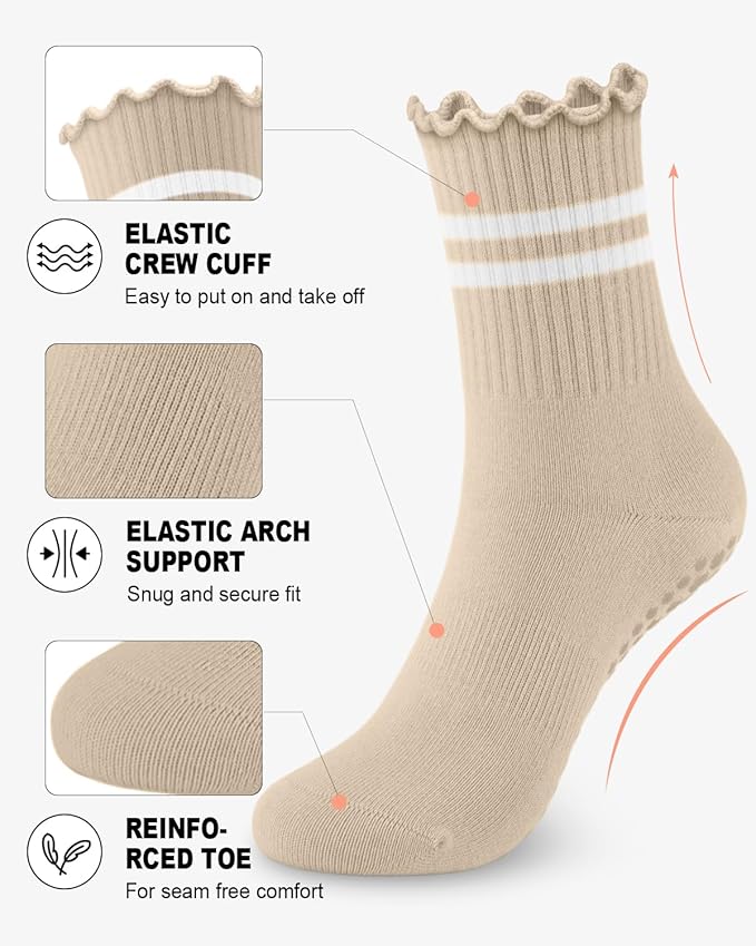 6 Pairs Grip Pilates Socks for Women, Non-slip Yoga Athletic Socks for Barre Ballet Barefoot Workout Hospital