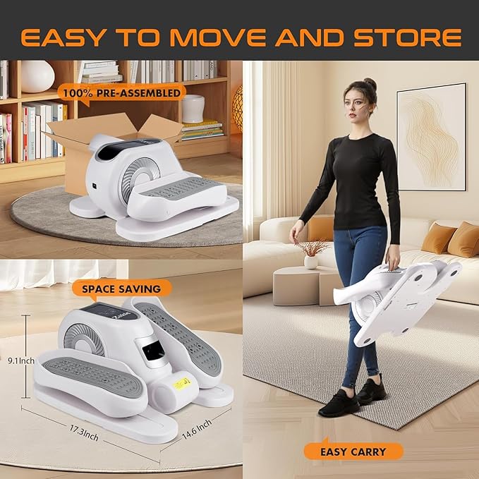 Zakle Under Desk Elliptical Machine, Electric Elliptical Training Machine w/Remote Control, 12 Speed Levels, Quiet Seated Pedal Exerciser for Home Office