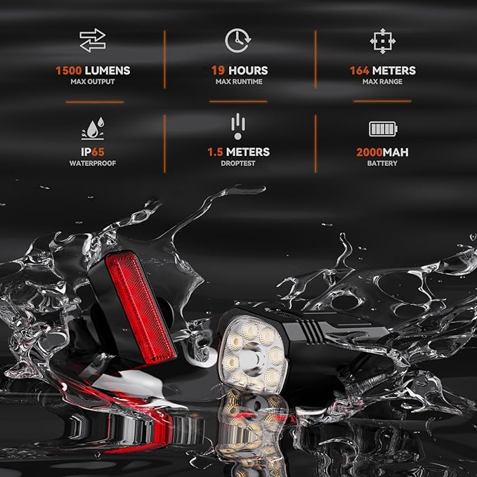Victagen Bike Lights Kit 9LED Bike Headlights High & Low Beams, Ultra-Light and Bright Bicycle Lights, Waterproof Bike Lights for Night Riding, USB-C Bicycle Front and Rear Lights
