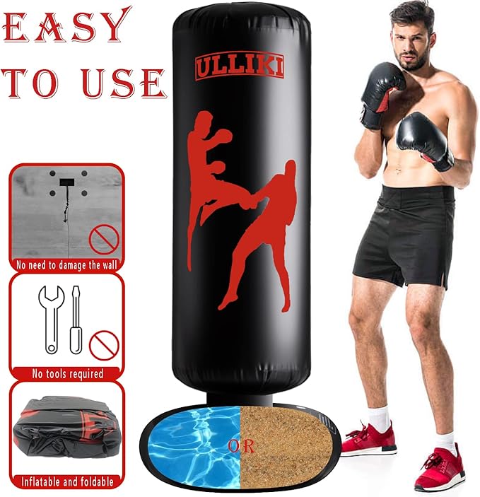 Freestanding Punching Bag for Adults, Kick Boxing Bag with Stand for Adults, Blow up Punching Bag for Kids 12-14