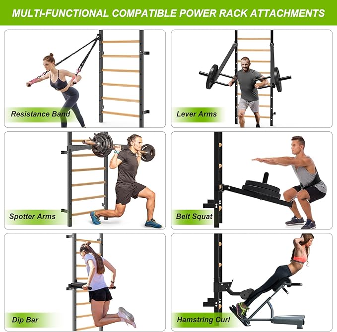 Wood Stall Bar, 2"x2" Swedish Ladder with 1" Hole, 11 Strategic Rods, Wall Mounted Suspension Trainer for Home, Gym, School and Clinic