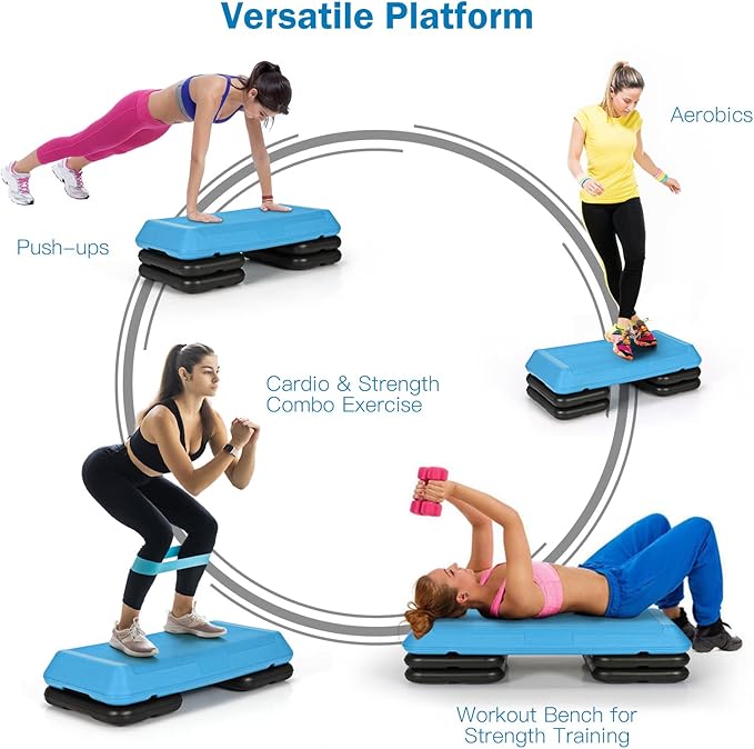 Goplus 29'' Workout Aerobic Stepper, 4”-6”-8” Height Adjustable Step Platform w/ 4 Risers, Non-slip Non-Stick Stepping Surface for Home Gym Exercise Fitness