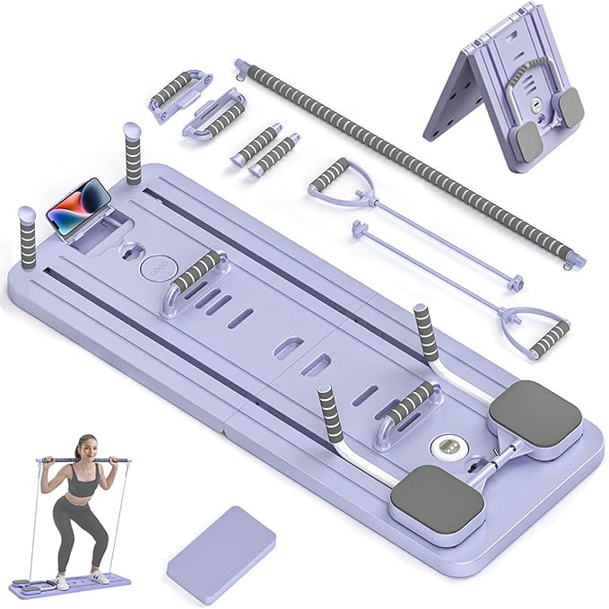 6 in 1 Pilates Board, Foldable Pilates Reformer Set, Multifunctional Pilates Reformer Board for Home, Full-Body Workouts (Women & Men)