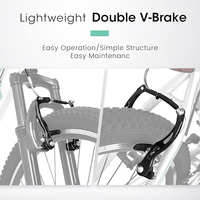 24 26 Inch Women Girls Mountain Bike, Disc/V Brakes 21 Speeds Women Bike, Sturdy Steel Frame and Suspension Fork, Stylish Adult and Teens Bicycle for Urban Trail Snow Commuter