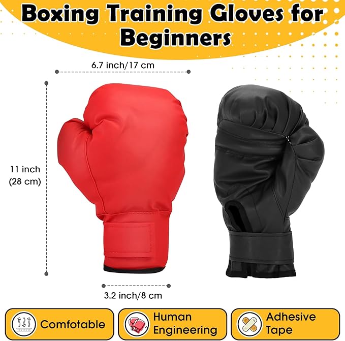 Boxing Gloves, 2 Pairs Boxing Gloves for Beginners and Children, Training & Sparring Kick Boxing Glove Training Glove Set Punching Bag Mitts, Black+Red