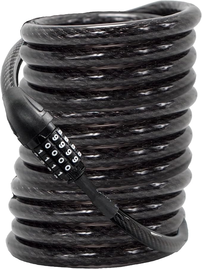 Lumintrail Long Coiled Bike Cable Lock 3/8 Inch 25ft. (4, 6, 10, 15, 20, 25, 30ft), Weatherproof Locks for Kayak, Bike, Scooter, Paddleboard, Resettable Combination Lock Anti Theft Protection