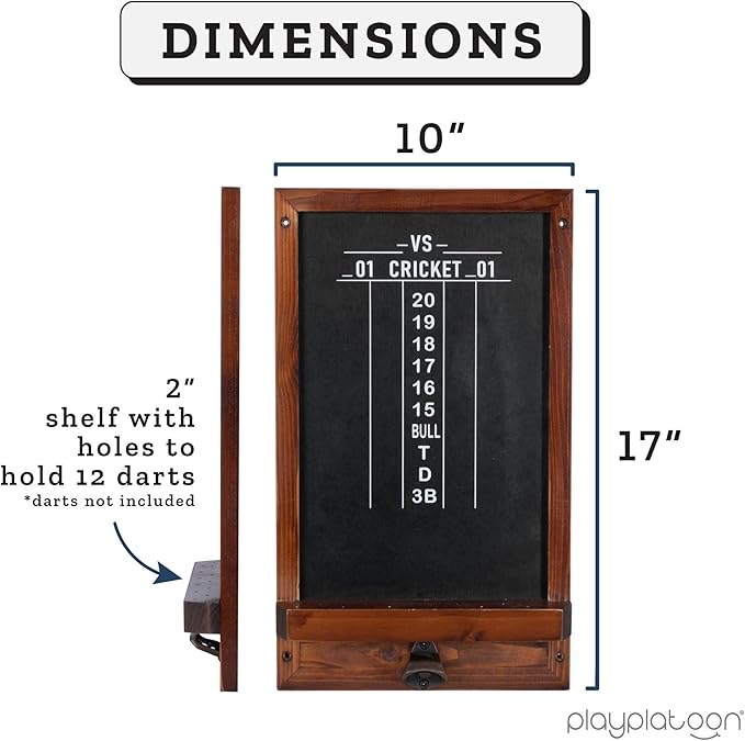 Play Platoon Dart Scoreboard & Darts Holder Wall Mount with Bottle Opener - Wood Score Board, Professional Darts Accessories, Dart Holder