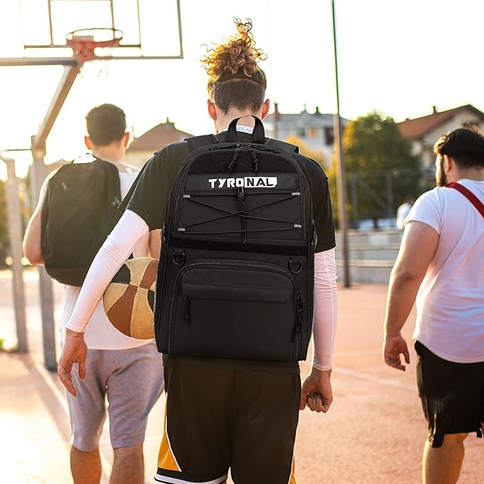 Basketball Bag Backpack with Ball Holder and Shoes Compartment,Best for Basketball, Soccer, Volleyball, Gym. (BLK)