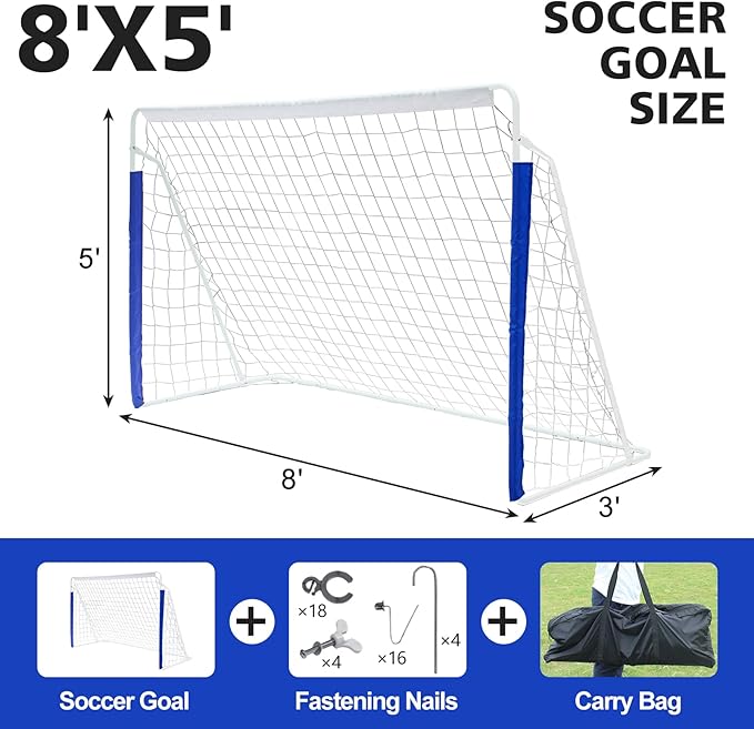 MIUDGIG Soccer Goal 8x5FT, Football Goal for Backyard with All Weather Net, Outdoor Soccer Net Goals for Backyard, Portable Steel Frame Soccer Goal Post for Adults & Youth Training, Quick Set-up