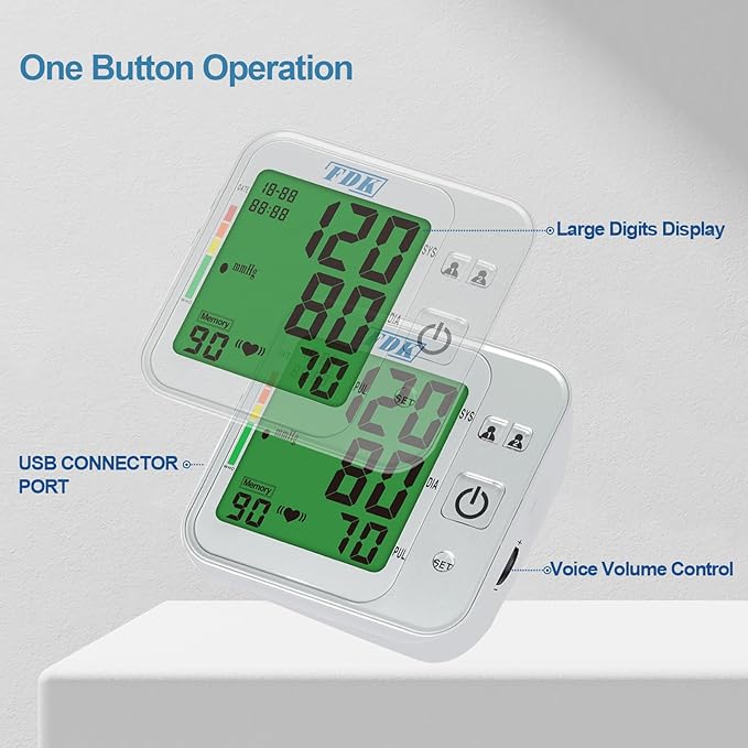 Blood Pressure Monitors for Home USE; Voice Volume Control Bilingual (English/Spanish); Talking ARM Upper Arm Blood Pressure Monitor with Large Digits Display; with 18.9 INCHES Extra Large Cuff