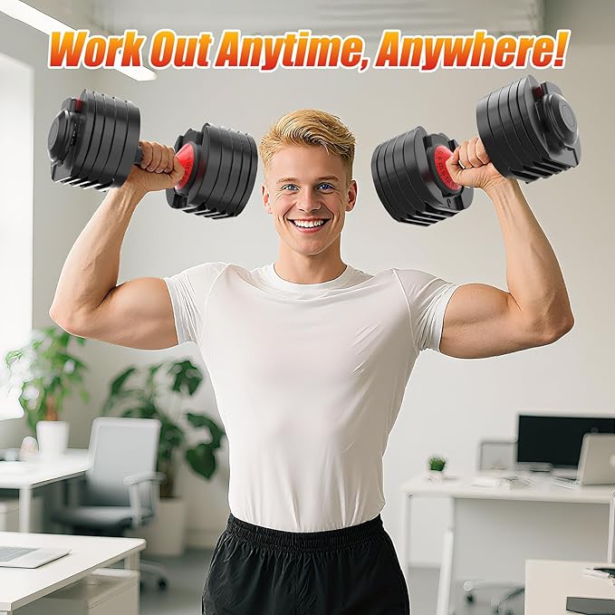 25/52.5/55LBS Adjustable Dumbbells Set with Anti-Slip Handle, Fast Adjust Weight Dumbbells Set with Dual Safety Locking System, Versatile Weights Set for Women & Men Full Body Workout Fitness, Compact Size Space Saving for home gym