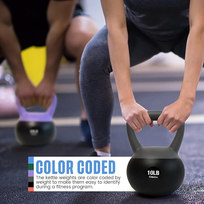 bintiva Soft Kettlebells - Sea and Iron Sand Filled Weights for Women and Men - Color Coded Kettle Bell Sets