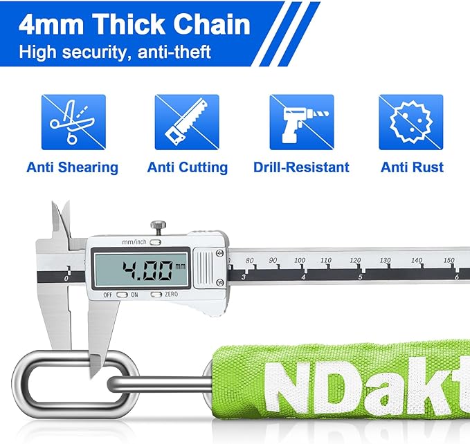 NDakter Bike Chain Lock, 5 Digit Combination Heavy Duty Anti Theft Bicycle Chain Lock,2.62/3.2/4.27/5/6Ft Long Security Resettable Bike Locks for Bike, Bicycle, Scooter, Door, Gate, Fence-4/6mm Thick