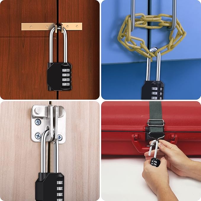 2 Pack 2.6in Long Combination Padlock, Waterproof 4 Digit Combination Lock, Weatherproof Metal & Galvanized Steel, for Schools, Gyms and Lockers, Black