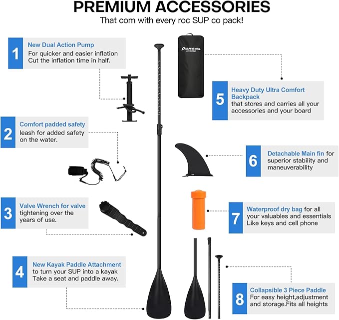 Panana Inflatable Stand Up Paddle Board, 10'x31 x6 SUP with Premium Paddle Board Accessories Kit, Anti-Slip EVA Deck for Adults Youth of All Skill Levels
