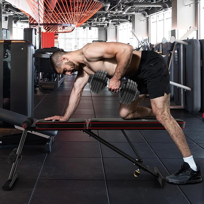 GYMAX Weight Bench, Adjustable Bench Press with 8 Back Positions & 3 Foot Positions, Padded Back & Seat Cushions, Incline/Decline/Flat Workout Bench for Weight Lifting Strength Training Home Gym