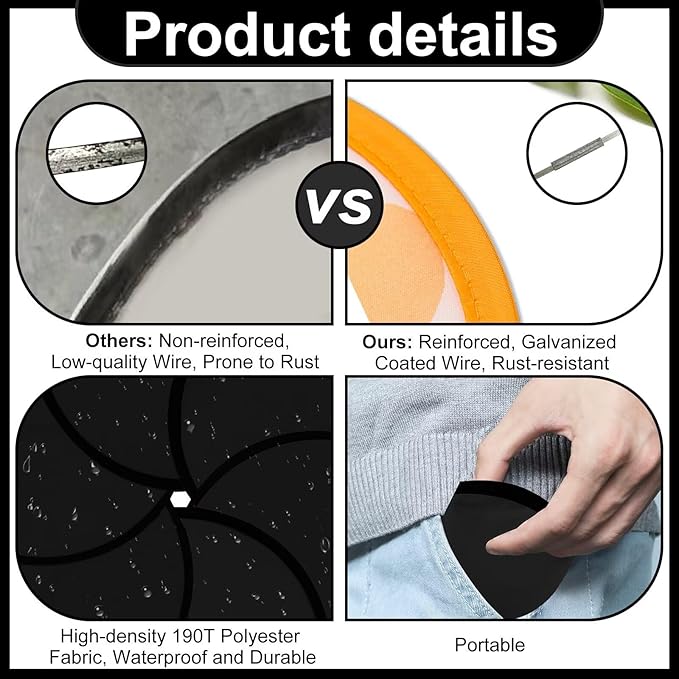 50PCS Foldable Flying Disc Fans with Bags, 9.8'' DIY Handheld Black Egde Fabric Folding Fan for Outdoor Game Activities Birthday Party Favors End of Year Student Gifts, Black