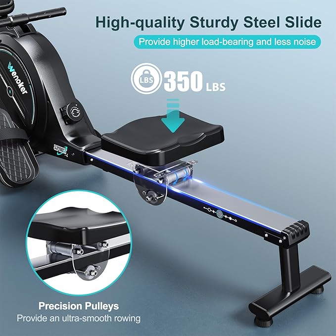 Rowing Machine,Wenoker Magnetic Rower Machine for Home,350 LB Weight Capacity, Smooth Whisper Quiet with LCD Monitor Tablet Holder & Comfortable Seat Cushion, Compact and Saves Space