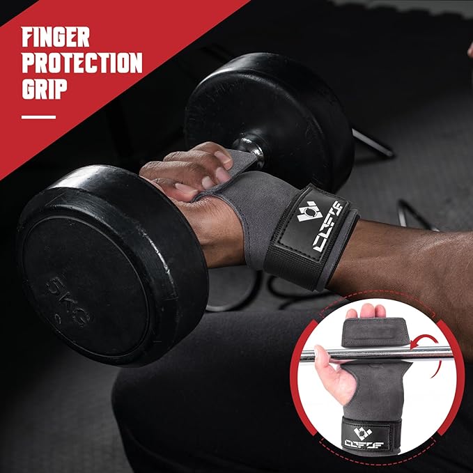 Weight Lifting Wrist Strap, Double Layer Leather Wrist Strap for Deadlift and Powerlifting, Adjustable Neoprene Padded Gym Workout Lifting Hooks (Pair)