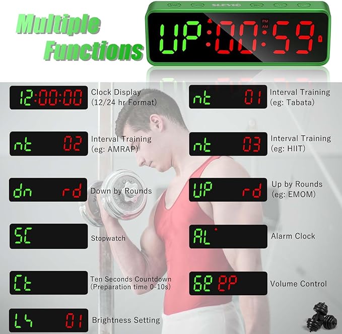 Small Gym Timer Clock Stopwatch Magnetic Workout Interval Timer, Large LED Digital Display, Home Accessories Countdown Clock for Home Gym Garage Schools