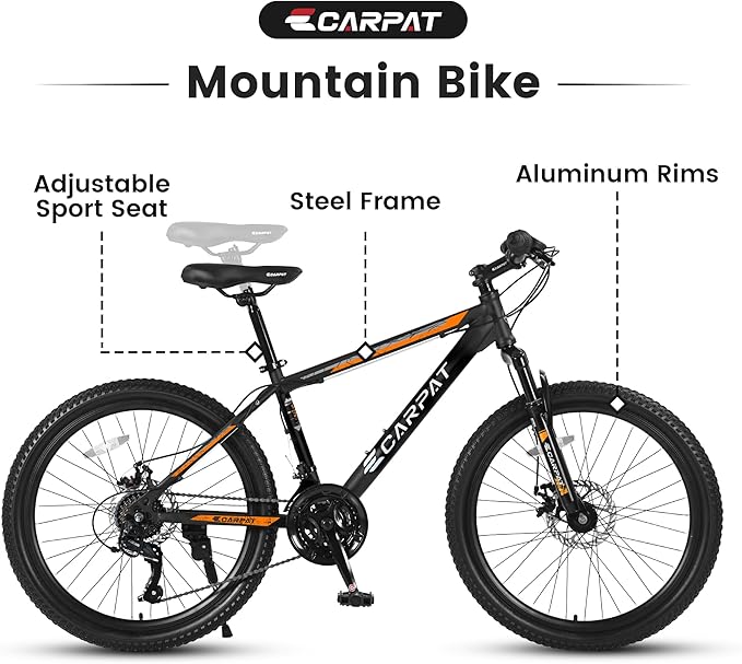 26 Inch Mountain Bike 21 Speeds with Mechanical Disc Brakes, High-Carbon Steel Frame, Suspension MTB Bikes Mountain Bicycle (Black+ Blue)