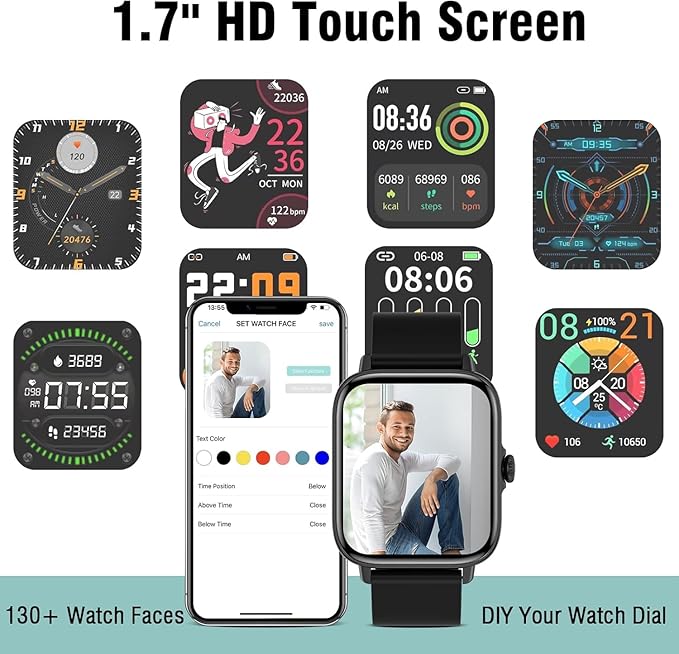 Smart Watch for Men Women (Answer/Make Call) - 1.9" Full Touch Screen Smartwatch iOS Android Compatible, Fitness Tracker Watch with Heart Rate Sleep Monitor, BP, SpO2, Step Counter (Classic Black)