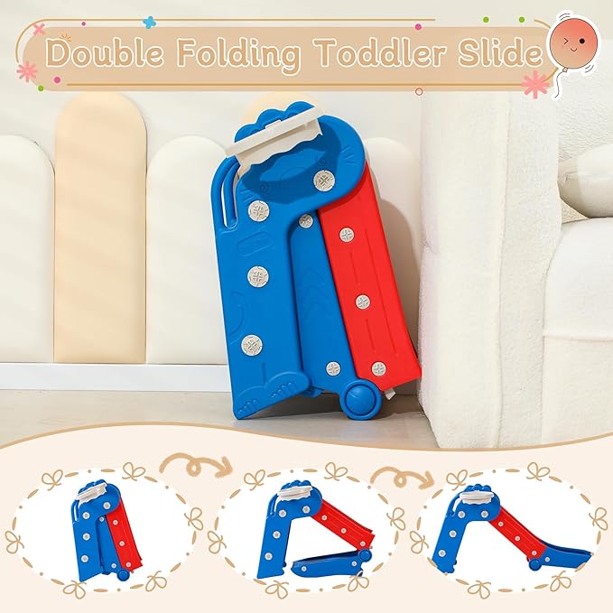 Toddler Slide, Indoor Slide for Toddlers Age 3+, Climber Freestanding Playset with Basketball Hoop, Easy to Store and Set Up, Blue