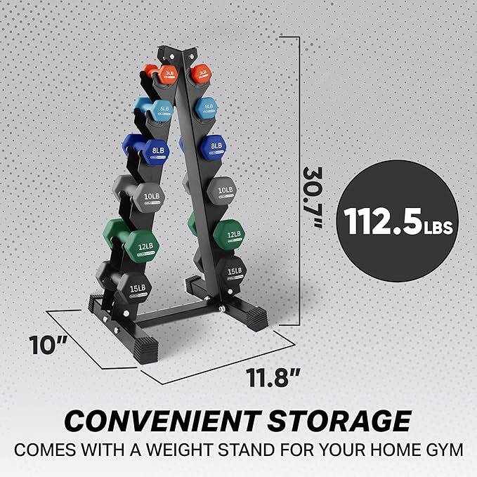 HolaHatha 2, 3, 5, 8, and 10 Pound Neoprene Dumbbell Free Hand Weight Set with Rack, Ideal for Home Exercises to Gain Tone and Definition, Pastel
